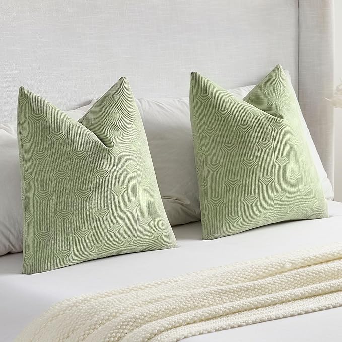 FUTEI Sage Green Chenille Decorative Throw Pillow Covers 20x20 Inch Set of 2,Soft Cozy Striped Geometric Patterns Cushion Case,Modern Home Decor for Couch Bed Living Room