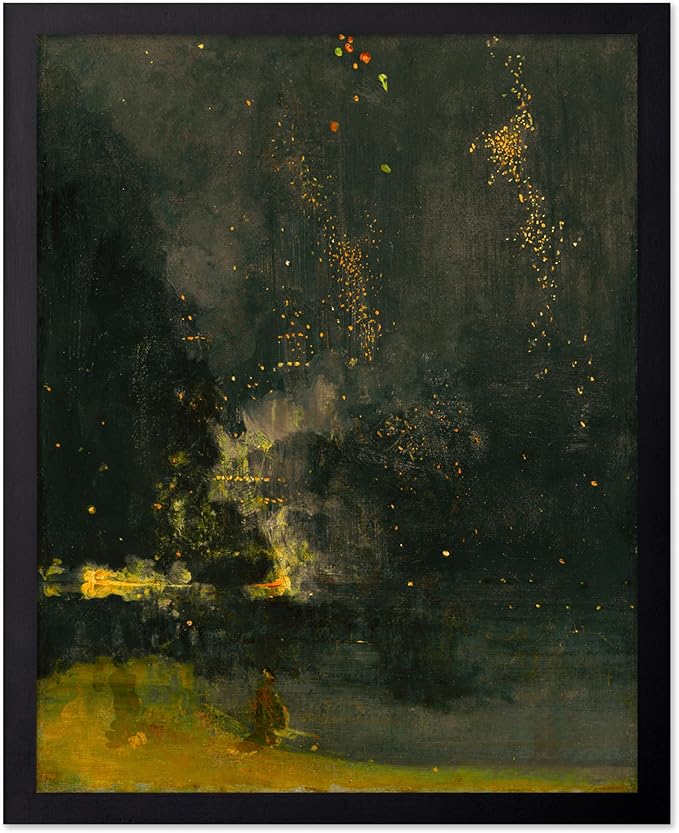 Poster Master Vintage Nocturne in Black and Gold Painting Poster - Retro The Falling Rocket Print - Abstract Art - Moody Art - Landscape Art - Office or Living Room Decor, 16x20 Black Framed
