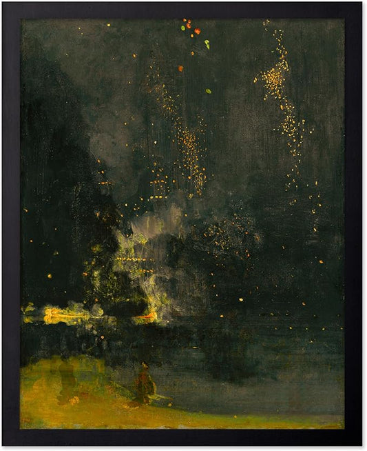 Poster Master Vintage Nocturne in Black and Gold Painting Poster - Retro The Falling Rocket Print - Abstract Art - Moody Art - Landscape Art - Office or Living Room Decor, 16x20 Black Framed