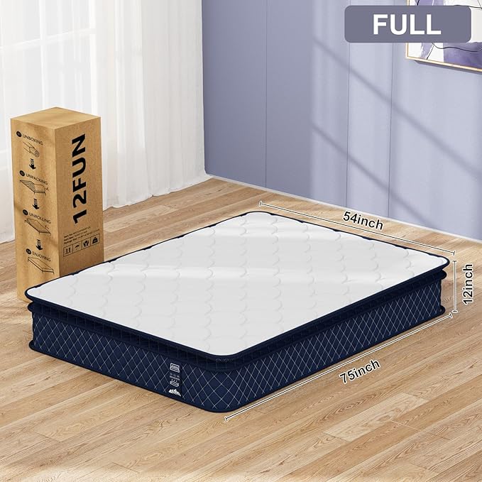 Full Mattress 12 Inch, Memory Foam Mattress with Pocket Spring, Soft & Comfortable Medium Plush, Motion Isolation, Pressure Relief, CertiPUR-US Certified (75"*54"*12")