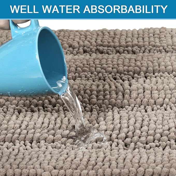 H.VERSAILTEX 2 Piece Bathroom Set Bathroom Rugs Bath Mats Sets Super Absorbent Chenille Striped Bath Mats Non Skid Machine Wash Dry Rugs for Bathroom Floor(Taupe, 24 x 36 Plus 20 x 32 - Inches)