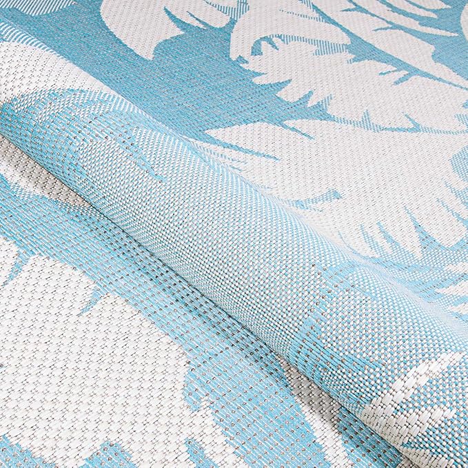 Couristan Monaco Indoor Outdoor Area Rug – Coastal Flora 8'6" x 13' in Ivory Turquoise – Flatwoven, Hose Washable, Pet Friendly Rug for Patio, Porch and Home Decor