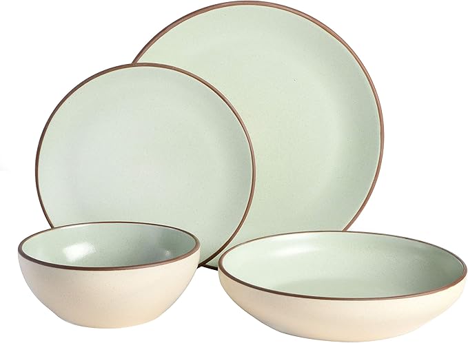 Gibson Elite Contempo Classic Double Bowl Dinnerware Set, Service for 4 (16pcs), Mint