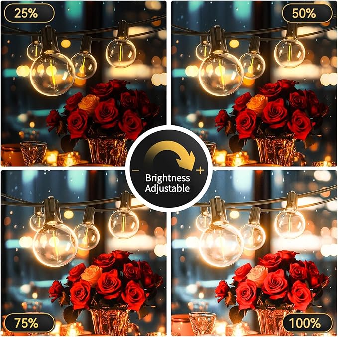 G40 Solar String Lights Outdoor with Remote 100 FT, USB & Solar Dual Charging, Waterproof, 8 Modes 3 Timers, 34+3 LED Shatterproof Bulbs, Dimmable Solar Light for Camping Backyard Bistro Porch Garden