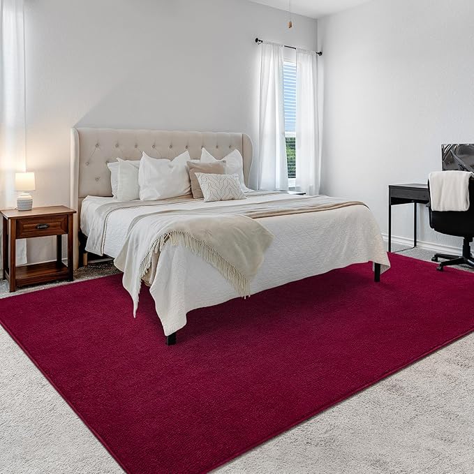 Soft Rugs for Living Room 5x7 Wine Red, Minimalist Area Rug for Bedroom Nursery Dining Table Dorm, Throw Rugs for Men Boys Girls Kids Room Indoor Floor Carpets