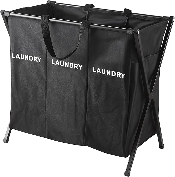 Laundry Basket Sorter 3 Section, Collapsible Laundry Hamper, 25" x 14.6" x 22.8" Dirty Clothes Basket for Bathroom Washroom Organization