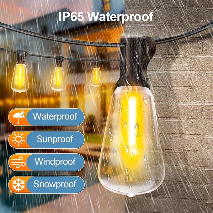 Outdoor String Led Patio Lights - 100Ft 30M Outside Waterproof Light ST38 Shatterproof Bulb Connectable Hanging Outdoor Electric Lighting for Backyard Yard Gazebo Porch Party