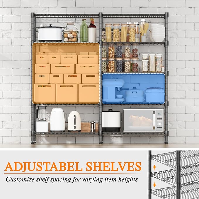 Homdox 5 Tier Storage Shelves Wire Shelving Unit Metal Shelves for Storage Heavy Duty Garage Shelf Pantry Shelves Kitchen Shelving, 14"x60"x72", Black