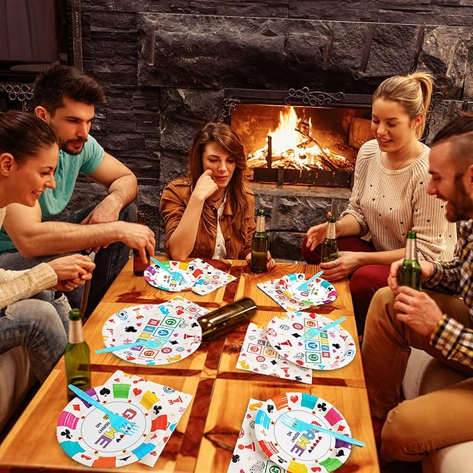 Wiooffen 96 Pcs Family Game Night Party Supplies Gaming Party Decoration For Birthday Party Video Game Party Tableware Set Kids Game Night Party Paper Plate Napkin Fork 24 Guests