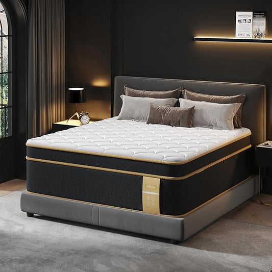 Firm King Size Mattress, 16 Inch Gel Memory Foam Hybrid Mattress King Bed in a Box, Pressure & Pain Relief, CertiPUR-US, Individual Pocket Spring, Edge Support