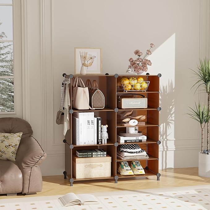 AWTATOS Closet Organizer 6 Cube Storage Shelves Portable Closet Clothes Organizers and Storage Stackable Cubby Shelving for Closet Bedroom Living Room Office Cocoa Brown