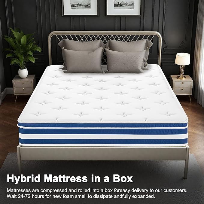 King Size Mattress, 10 Inch Memory Foam Hybrid King Size Mattress in a Box with Gel Memory Foam & Zoned Pocket Coils, Pressure Relief, Motion Isolation, Soft & Breathable Non-Fiberglass, Edge Support