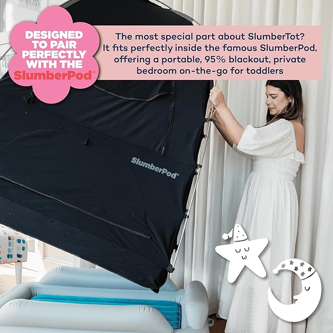 SlumberPod SlumberTot Inflatable Toddler Travel Bed - Portable Kids Air Mattress with Safety Bumpers - Perfectly Sized Ideal for Travel or Home Use - Includes Electric Pump