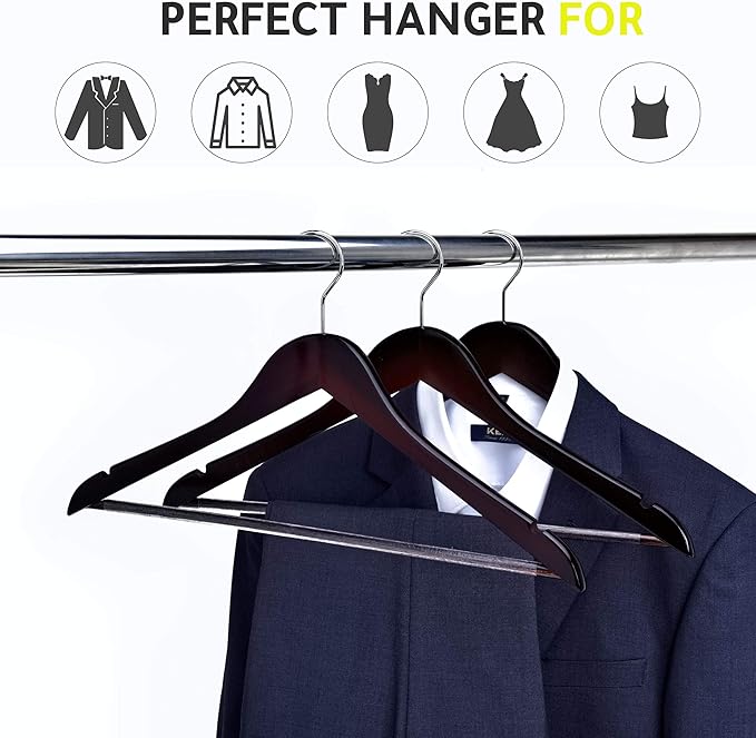 Quality Wooden Hangers - Slightly Curved Hanger Set in 10-Pack - Solid Wood Coat Hangers with Stylish Chrome Hooks - Heavy-Duty Clothes, Jacket, Shirt, Pants, Suit Hangers (Mahogany, 10)