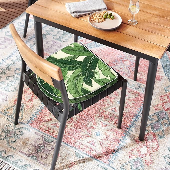 Set of 4 Outdoor Chair Cushions 19"x19"x2",Water Repellent Patio Seat Cushion with Ties and Removable Covers,Dining Chair Cushions for Indoor Kitchen and Patio Furniture,Swaying Palms Green