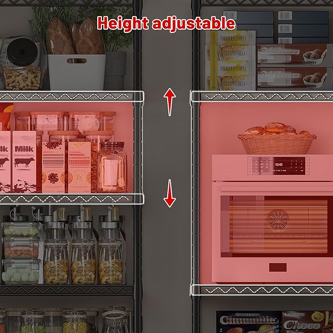 REIBII 45.5''W Storage Shelves 5 Tier Wire Shelving Metal Shelves for Storage 1000LBS Adjustable Heavy Duty Metal Shelving Unit Storage for Pantry Kitchen Garage 45.5" W x 71" H x 17.5" D 4PCS