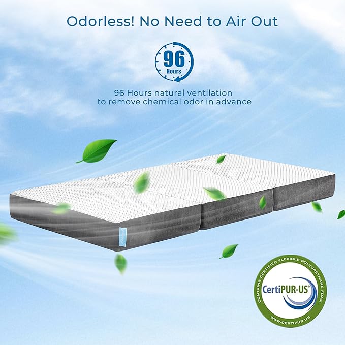 Odorless Foldable Mattress Queen 80" x 60" x 6", 6 Inch Folding Foam Mattress with Storage Bag, Trifold Memory Foam Mattress for RV, Guest Bed