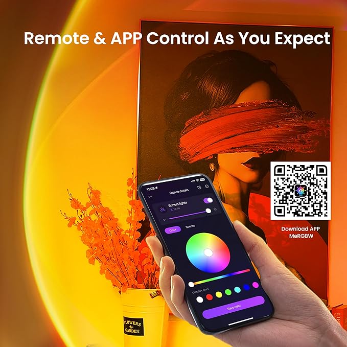 Sunset Lamp Projection, Not Only 21 Colors Sunset Lights, 180 Degree Rotation Led Light, Push Button Switch & APP Control Projector for Party Bedroom Decor