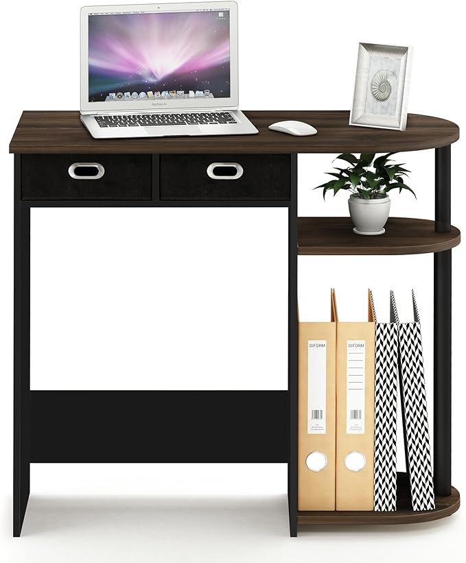 Furinno Go Green Home Laptop Notebook Computer Desk/Table with 2 Drawer Bins, Columbia Walnut/Black/Dark Brown