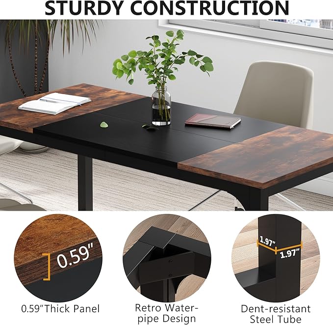 Tribesigns 63” Executive Desk, Large Office Computer Desk with Thicken Frame, Modern Simple Workstation Business Furniture for Home Office, Rustic Brown/Black