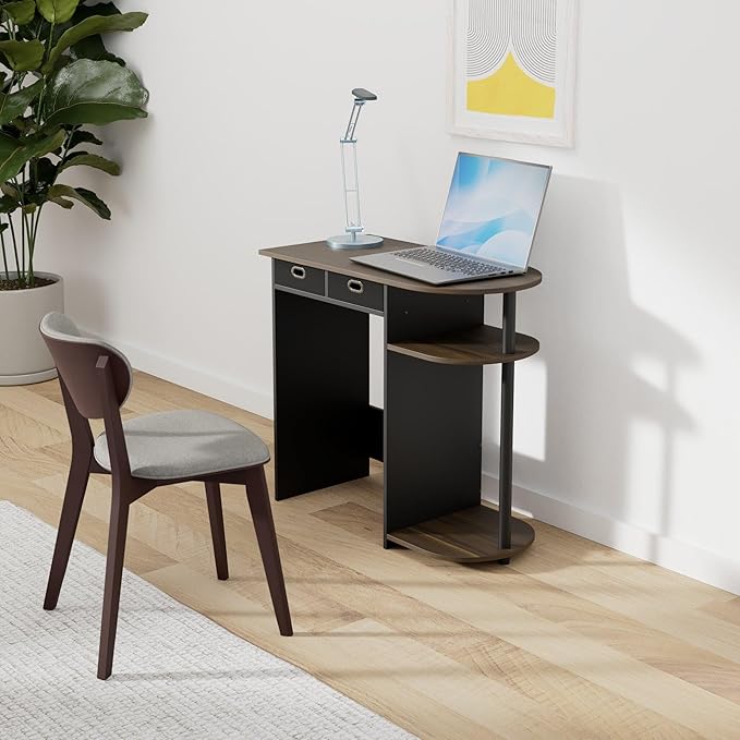 Furinno Go Green Home Laptop Notebook Computer Desk/Table with 2 Drawer Bins, Columbia Walnut/Black/Dark Brown