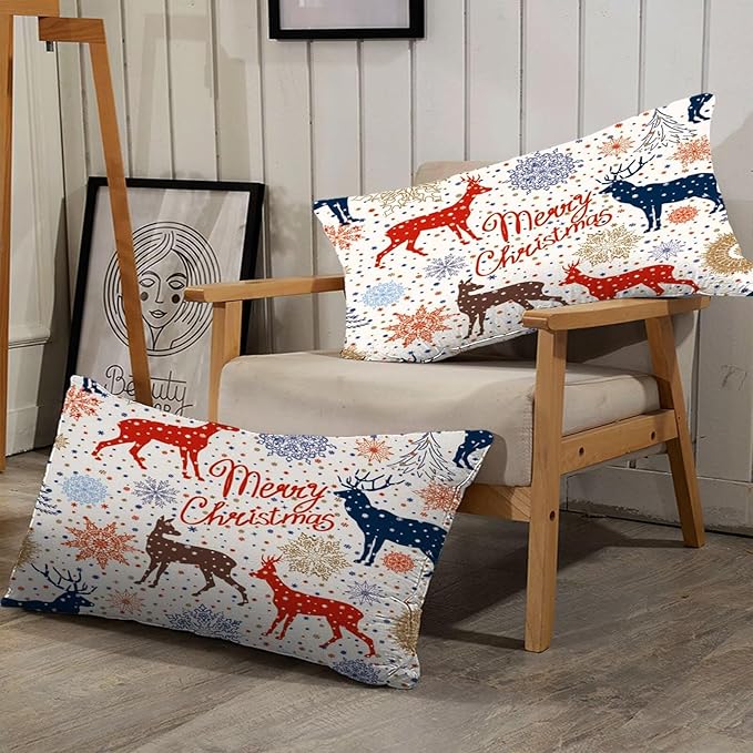 Beige Christmas Comforter Set King Size for Kids, Cartoon Reindeer and Snowflake Print Bedding Set, Cute Xmas Bed Set for Home Decor with 1 Comforter and 2 Pillowcases
