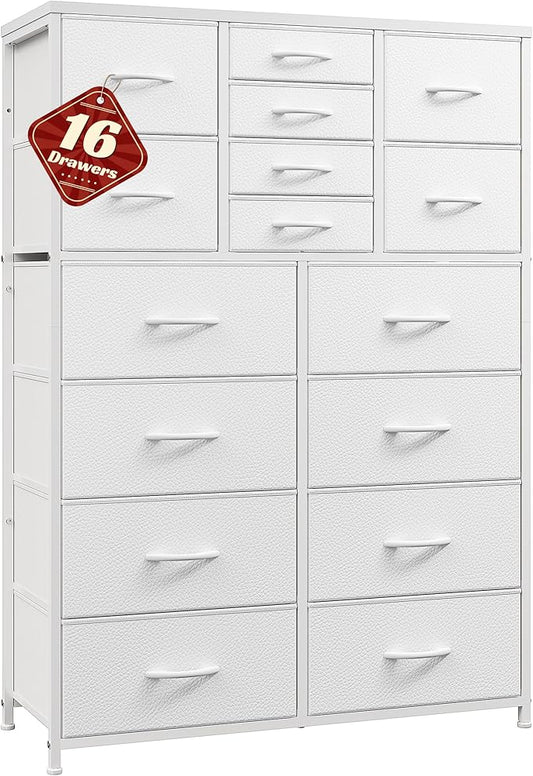 57“H Tall Dresser for Bedroom with 16 Drawers,Dressers & Chests of Drawers for Bedroom,Large White Dresser for Closet,Sturdy Metal Frame & Wood Top,Entryway, Hallway