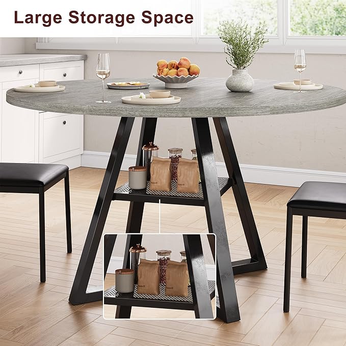 Round Dining Table for 4,Kitchen Dining Room Circle Dinner Pedestal Table,Space Saving Wood Kitchen & Dining Room Furniture (Grey, 47In)