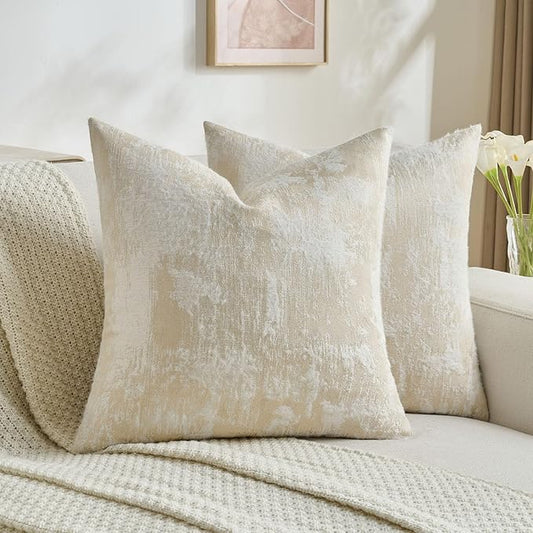 FUTEI Yellow White Decorative Throw Pillow Covers 20x20 Inch Set of 2,Soft Faux Cashmere Jacquard - Textured & Cozy Cushion Case,Modern Home Decor for Couch Bed Living Room