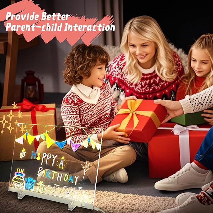 Acrylic Dry Erase Board with Light 11.8"x8.5" Light up Dry Erase Board Brightness Adjustable as Glow Memo LED Letter Message Note Board with Stand Led White Board with 12 Pen for School Home (White)