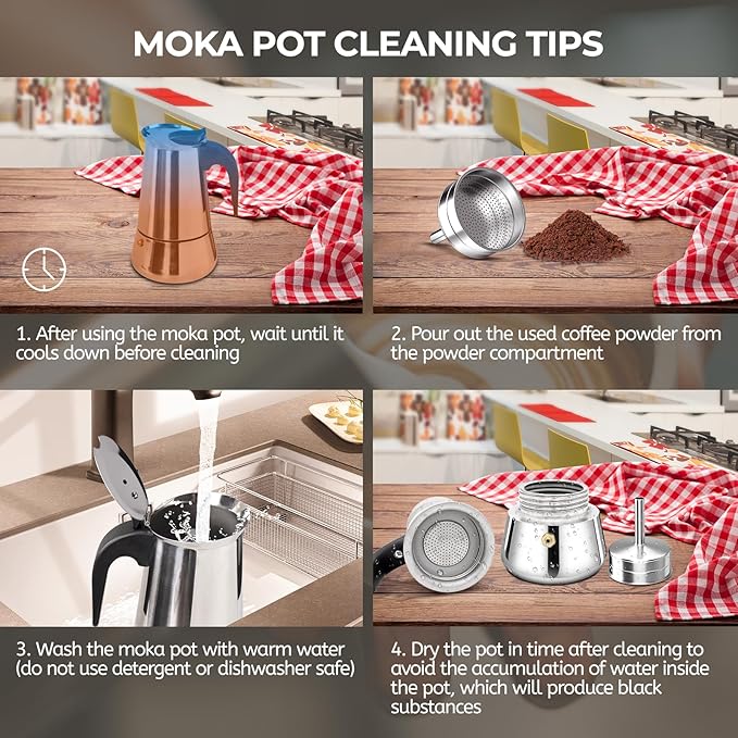 4 Cup 200ml Moka Pot Stainless Steel Espresso Coffee Maker Stovetop Percolator Coffeemaker Italian Classic Style Brewing Greca Cafe Mocha Machine for Cafeteras Lover Camping Travel and Home Use 6.6oz