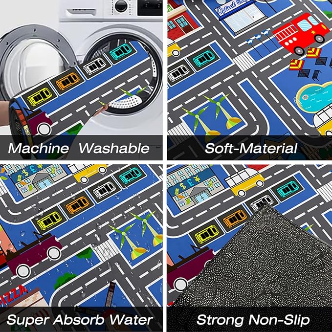 Car Rugs for Kids - Car Track Carpet for Boys Road Rug for Bedroom Road Map Carpet for Kids Toy Play Mat Farm, 3x5 Feet