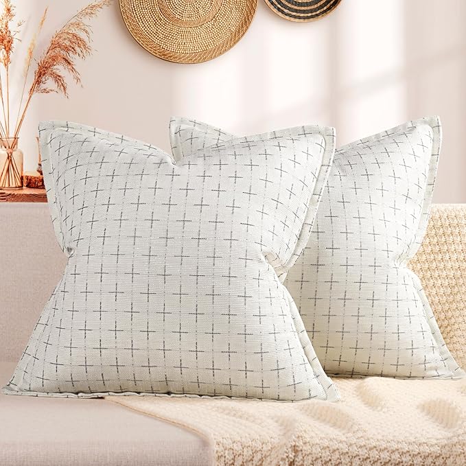 ZWJD Pillow Covers 22x22 Set of 2 Soft Polyester Textured Pillow Covers with Stylish Flange Edge Cozy Farmhouse Throw Pillows for Couch Bed Sofa Living Room