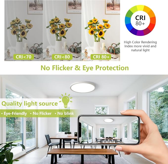 23.7 Inch Large LED Flush Mount Ceiling Light Fixtures- Dimmable & 3 CCT Modes(3000/5000/6000K), 50W 5000LM, Ultra-Thin Low Profile Ceiling Light for Living Room, Kitchen, Office, White
