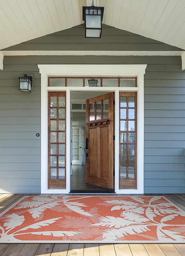 Couristan Monaco Indoor Outdoor Area Rug – Coastal Flora 2'3" x 11'9" Runner in Ivory Orange – Flatwoven, Hose Washable, Pet Friendly Rug for Patio, Porch and Home Decor