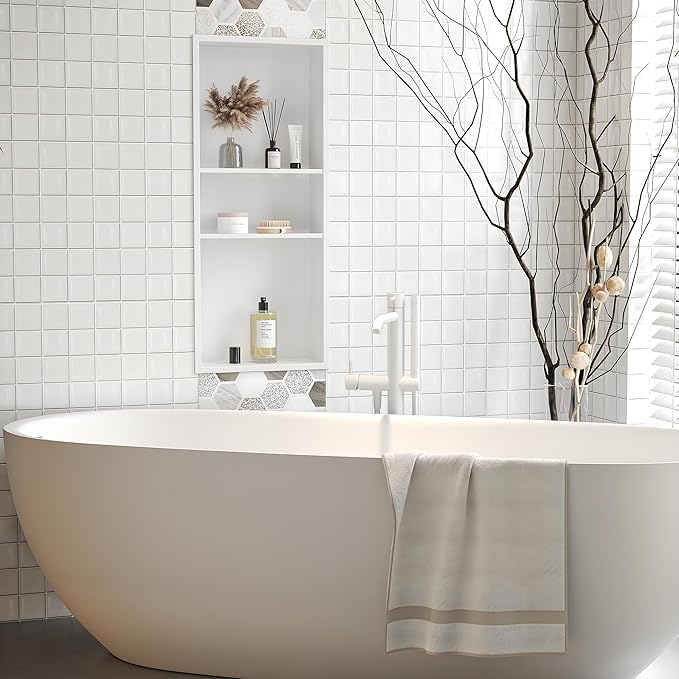 Stainless Steel Shower Niche 12" X 30", No Tile Needed Wall Niche Three-Tier, Recessed Shower Shelf for Bathroom Storage, Matte White
