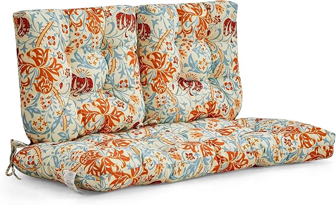 ADLIVWYD 3-Pieces Wicker Chair Cushion Set, 1 loveseat and 2 U-Shape, 44"x19" &19"x19" Tufted Outdoor Cushions for Indoor/Outdoor Patio Furniture (Beige Floral)