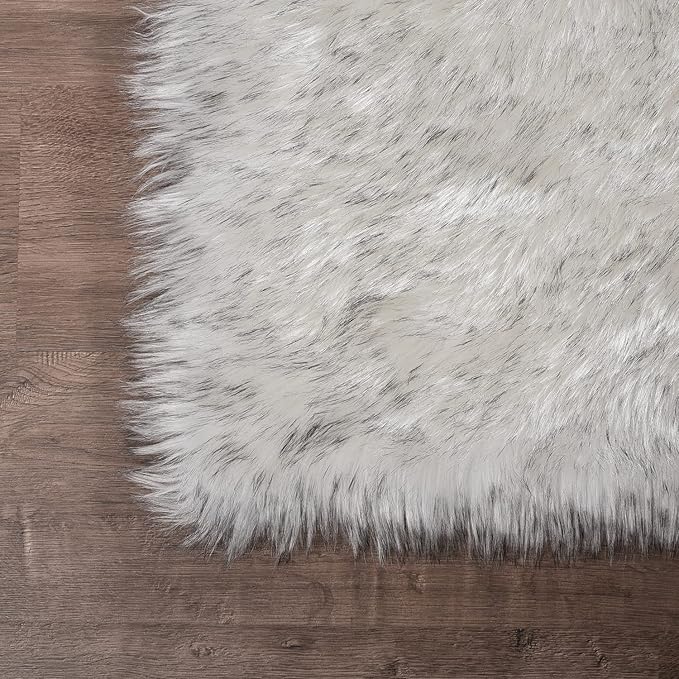 Latepis White with Grey Tips 2x10 Runner Rug for Hallway Faux Fur Rug Fluffy Washable Rugs Furry Shag Rug for Living Room Hallway Rectangle