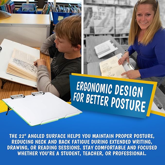 Slant Board for Writing - Adjustable Magnetic Whiteboard & 22° Angle Ergonomic Desk for Reading, Writing, & Drawing for Students, Teachers – Ideal for Posture, Study, & Orientation – Green