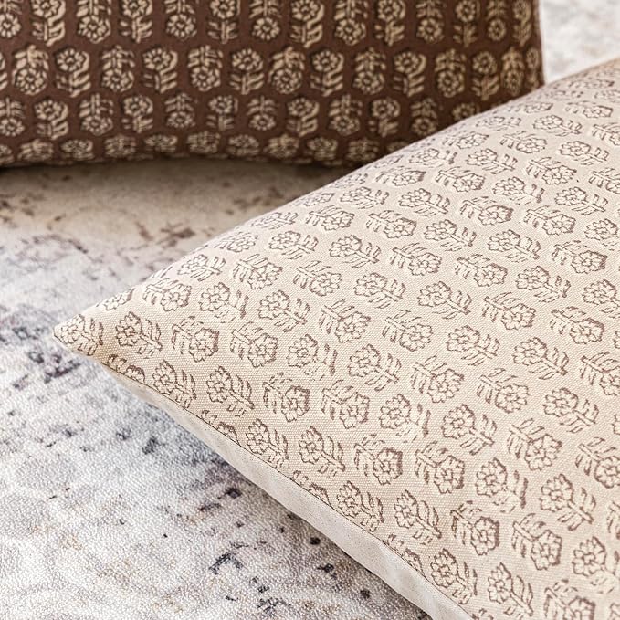 Foindtower Set of 2 Decorative Vintage Floral Print Throw Pillow Covers Neutral Modern Farmhouse Cushion Covers Boho Home Decor for Sofa Couch Chair Bedroom Living Room Outdoor,20×20 Inch,Ivory Beige