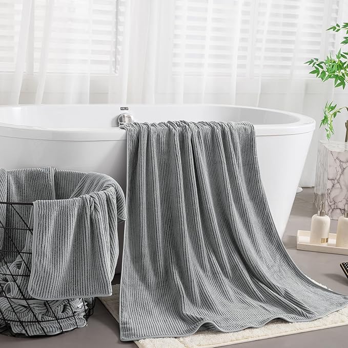 4 Piece Bath Towel Set 35"x70"Oversized Bath Towel for Bathroom Ultra Soft Fluffy Extra Large Bath Sheet Luxury Premium Bathroom Towel Highly Absorbent Quick Dry Shower Towel for Hotel Spa,Dark Grey