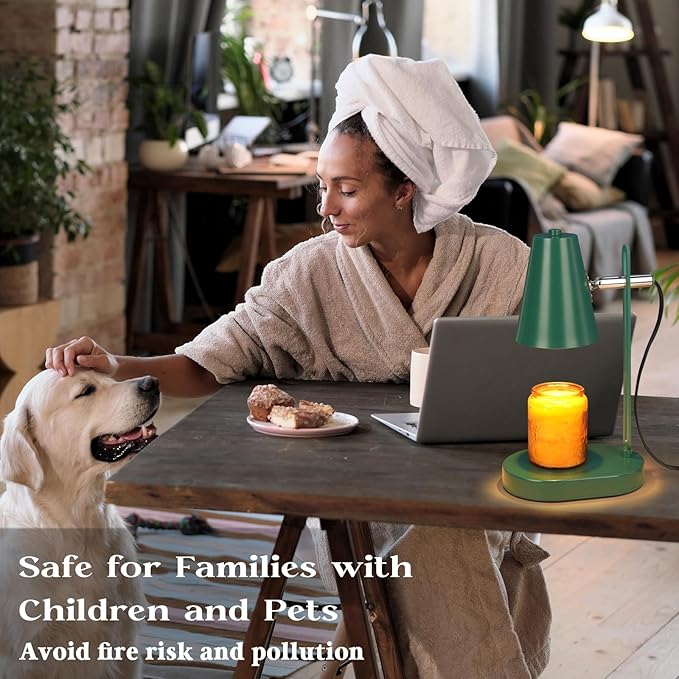 Green Candle Warmer Lamp with Timer, Adjustable Dimmable Candle Lamp Warmer, Candle Lamp with 2 Bulbs for Jar Candles & Scented Wax, Christmas Gifts, Candle Warming Lamp for Bedroom Living Room