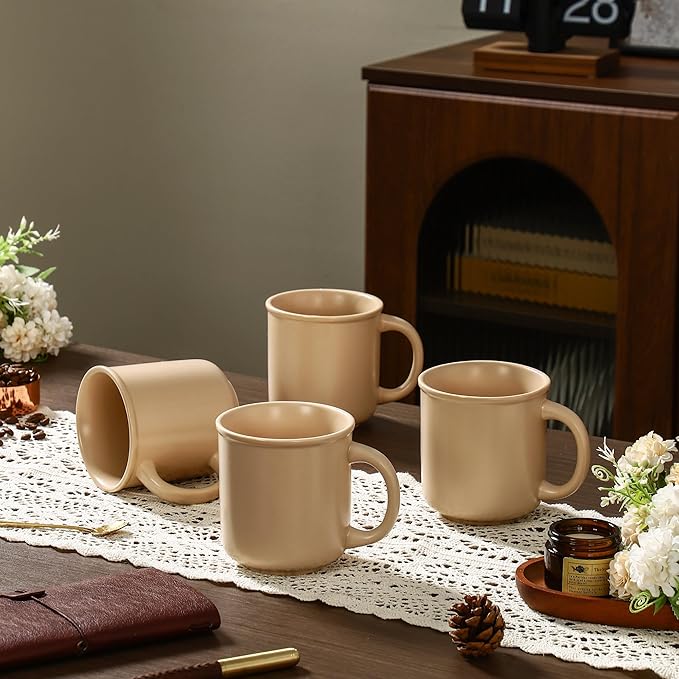 GZG 18 oz Coffee Mugs Set of 4, Modern Ceramic Coffee Cups Set with Handle, Large Coffee Mugs for Tea, Latte, Milk, Cocoa, Rustic Matte Glaze, Microwave & Dishwasher Safe(Warm Sand)