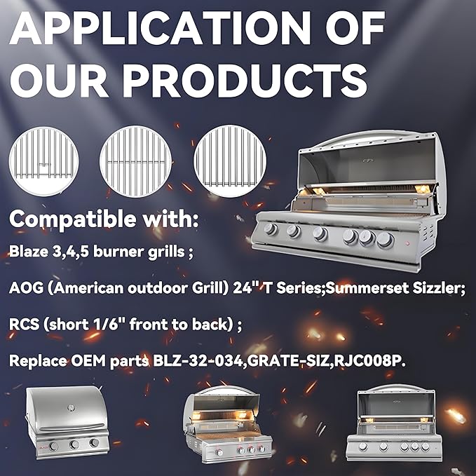 2025 1 Pc 18 x 7-3/8 Upgrade Heavy Duty Cast Shot Blasting Stainless Steel 5/16 Rod BBQ Cooking Grill Grate Replacement Part for Blaze Grill 3, 4, 5 Burner Grill Models, AOG, RCS, Summerset Sizzler