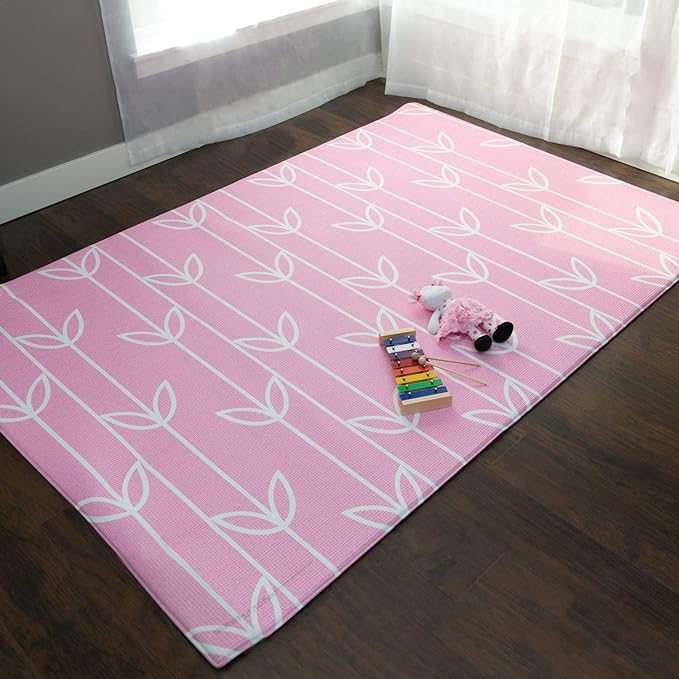 Baby Care Play Mat (Large, Sea Petals - Pink) 82'' x 55'' Original One-Piece Reversible Rollable Waterproof Play Mat for Infants, Babies, Toddler, and Kids