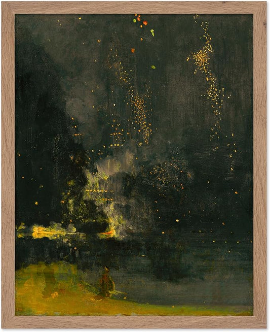 Poster Master Vintage Nocturne in Black and Gold Painting Poster - Retro The Falling Rocket Print - Abstract Art - Moody Art - Landscape Art - Office or Living Room Decor, 8x10 Beige Framed