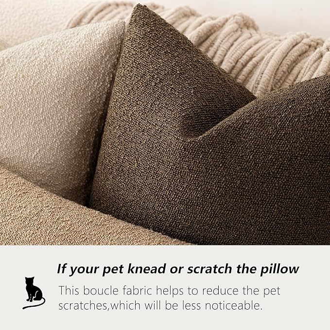 Foindtower Set of 2, Decorative Textured Boucle Throw Pillow Covers Accent Solid Pillow Cases Neutral Soft Couch Cushion Case for Chair Sofa Bedroom Living Room Home Decor 26x26 Inch Chocolate