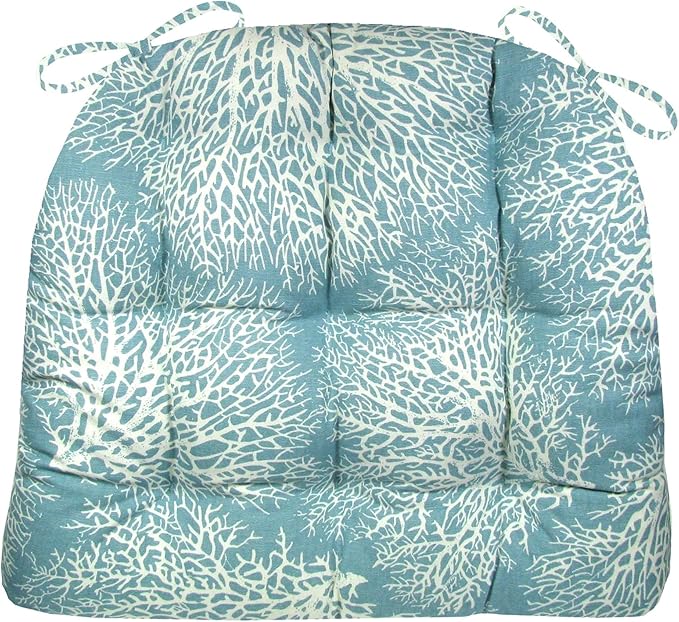 Barnett Home Decor Dining Chair Cushions with Ties – Size Small 15 x 17 - Latex Foam Fill, 100% Cotton, Machine Washable Chair Pads for Kitchen Chairs, Made in USA (Ariel Fan Coral/Pack of 2)