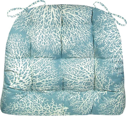 Barnett Home Decor Dining Chair Cushions with Ties – Size Small 15 x 17 - Latex Foam Fill, 100% Cotton, Machine Washable Chair Pads for Kitchen Chairs, Made in USA (Ariel Fan Coral/Pack of 2)
