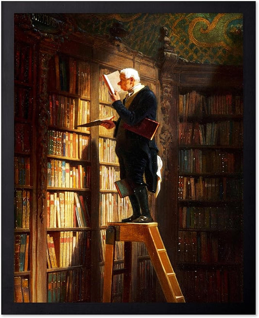 Poster Master Vintage The Bookworm Print - Retro Reading Book Print - Book Lover Art - Library Painting Wall Design - Librarian Art - Great Living Room or Office Wall Decor - 8x10 Black Framed